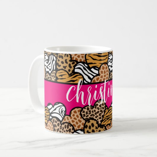 Mug Fille Rose Joueuse Coeurs Posters de animaux Nom (Devant gauche)