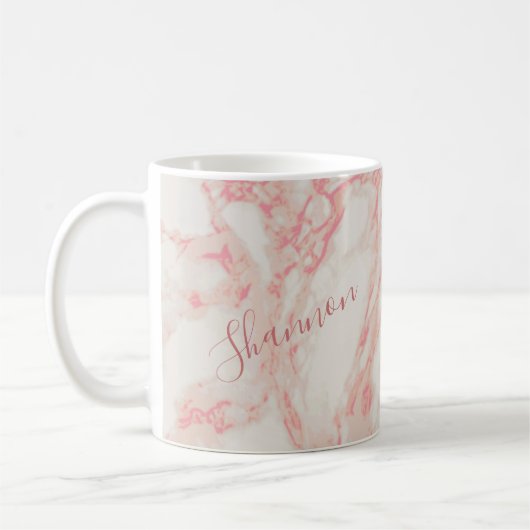 Mug Fille rose marbré beau marbre Nom personnalisé (Gauche)