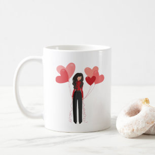 Mug Fille rose mignonne avec ballons cardiaques