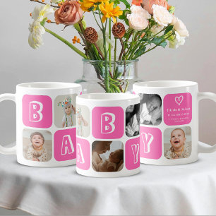 Mug Fille rose nouveau-né 5 collage photo souvenir