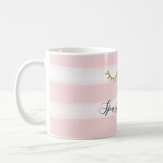 Mug Fille rose rayures Parties scintillant or Eyelashe (Gauche)