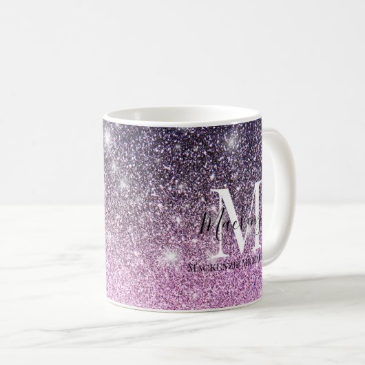 Mug Fille rose violet Ombre Parties scintillant Nom du (Devant droit)
