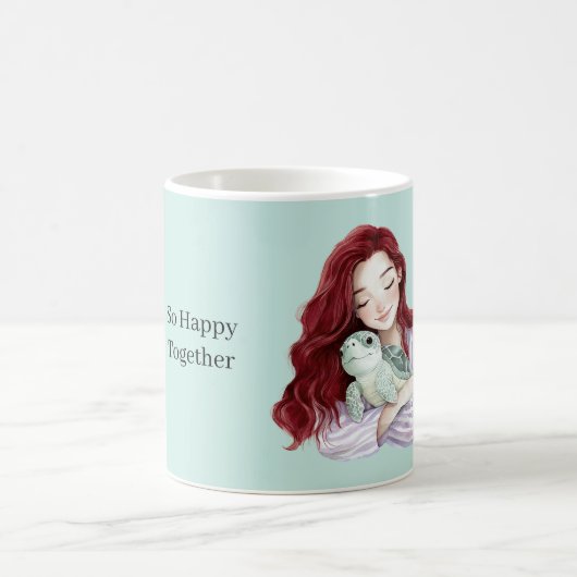 Mug Fille Roux Tortue Marine Heureuse Ensemble (Centre)