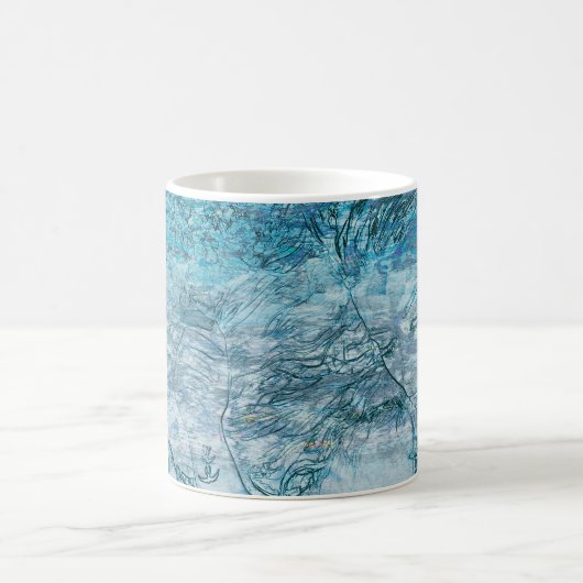 Mug Fille Sirène Turquoise Vert Bleu Nautique Vagues O (Centre)
