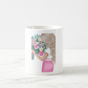 Mug Fille tenant un bouquet floral esthétique Classiqu