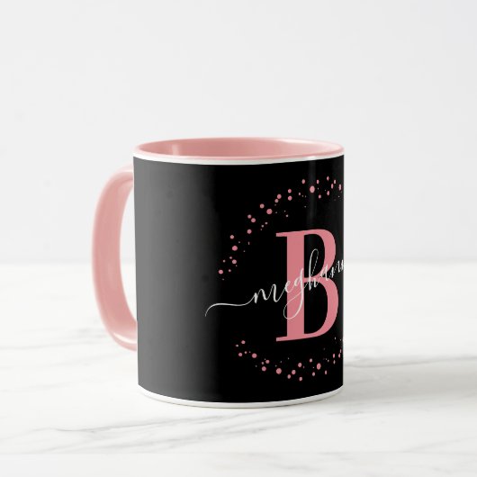 Mug Fille tendance rose Nom noir Monogramme Script Caf (Devant gauche)