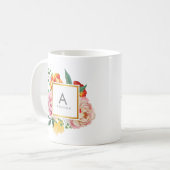 Mug Fille TRENDY Aquarelle Fleurs de pivoine Monogramm (Devant gauche)