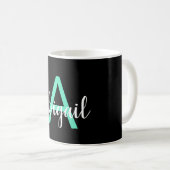 Mug Fille Turquoise Noire Élégante Monogramme moderne  (Devant droit)