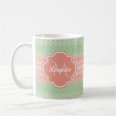 Mug Fille vert Knit Coral rose rayures et nom (Gauche)