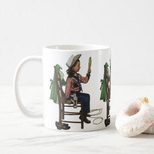 Mug Fille Vintage Cowgirl regardant dans un miroir Ell