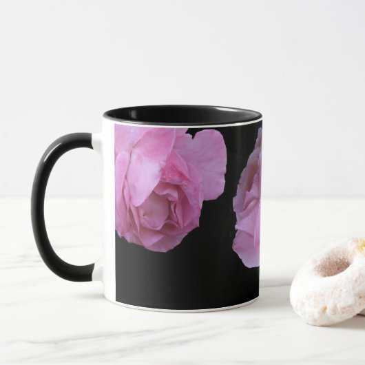 Mug Fille visage joli rose rose floral mode décalé (Avec donut)