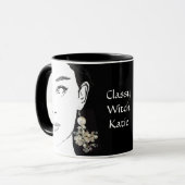 Mug Fille visage jolie mode florale illustration funky (Devant gauche)