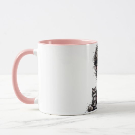 Mug Fille Whimsical Grands Yeux Avec Chat (Gauche)