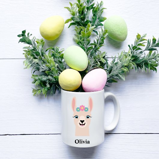 Mug Filles Llama Couronne Florale Personnaliser le nom