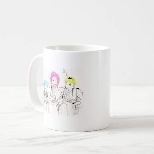 MUG FILLES MANGEANT SPAGHETTI (Devant gauche)