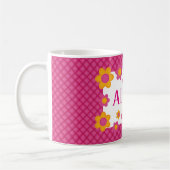 Mug Filles personnalisées nom plaid jaune fleurs rose (Gauche)