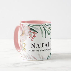 Mug Fillette aquarelle florale rose chic graduation