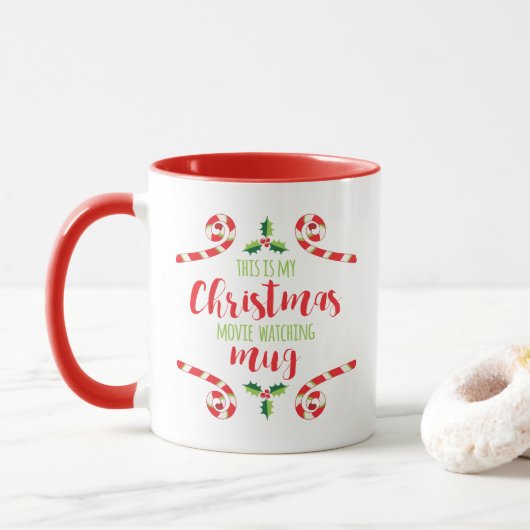 Mug Film de Noël en train de regarder des musiques (Avec donut)