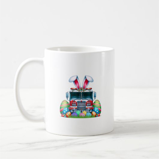 Mug Fire Truck Easter Bunny Ears Firefighter Easter Eg (Gauche)