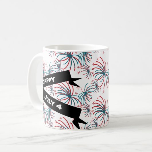 Mug Fireworks 4 juillet Stars Doodles Bannière (Devant gauche)