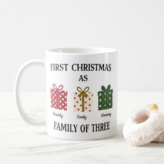 Mug First Christmas as Family of Three Gift (Avec donut)