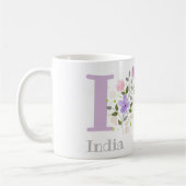 Mug First Initial Plus Nom India with Flowers (Gauche)