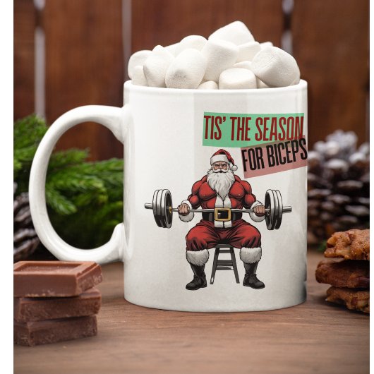 Mug Fitness amusant Noël Bicep Curls Barbell Père Noël