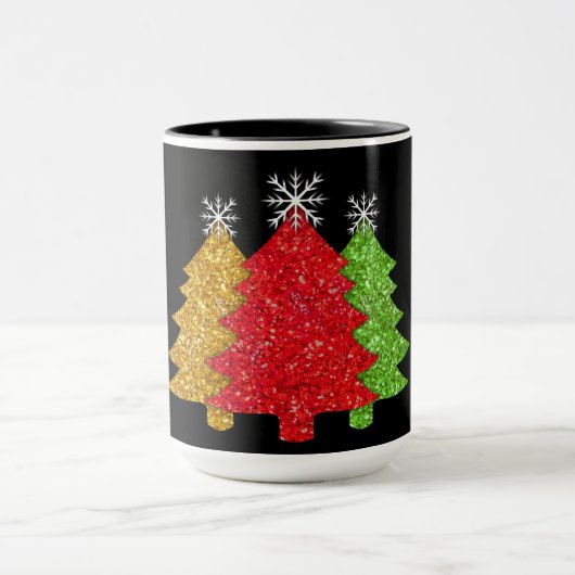Mug Flacon de neige de l'arbre de Noël rouge étincelan (Centre)