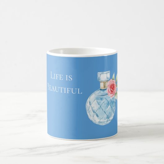 Mug Flacon de Parfum Rose Bleu Aqua Blanc (Centre)