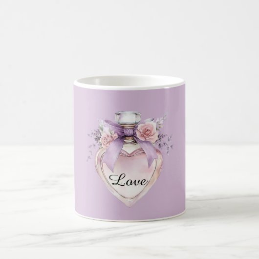 Mug Flacon de parfum violet ruban fleurs roses (Centre)