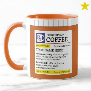 Mug Flacon de prescription drôle Café Nom personnalisé