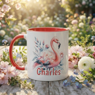 Mug Flamant rose aquarelle personnalisé