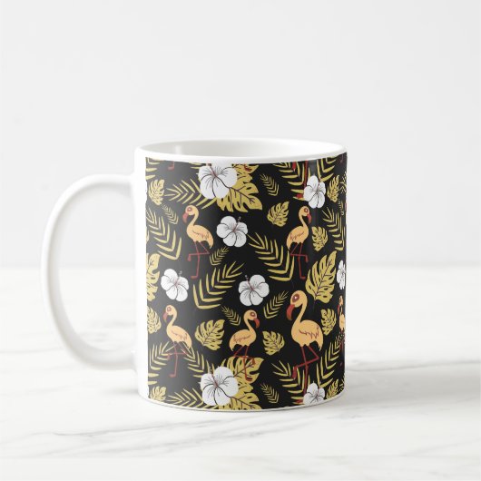 Mug Flamant rose continu motif fleurs jaune et blanc (Gauche)