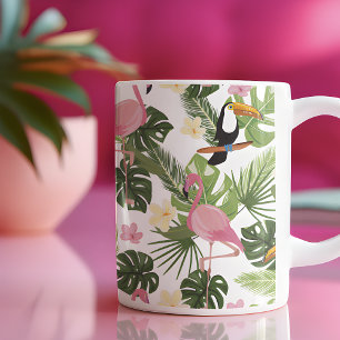 Mug Flamant rose de feuilles tropicales