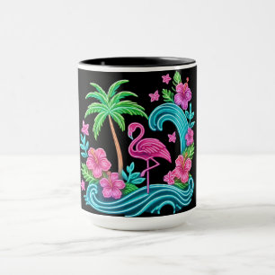 Mug Flamant rose de néon tropical