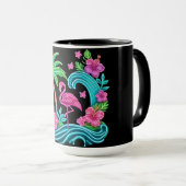 Mug Flamant rose de néon tropical (Devant droit)