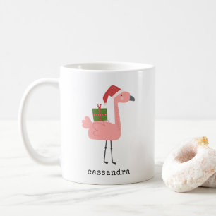 Mug Flamant rose de Noël mignon Illustration Nom perso