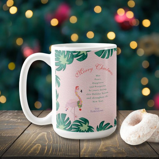 Mug Flamant rose de Noël rose tropicale Santa Hat Baub