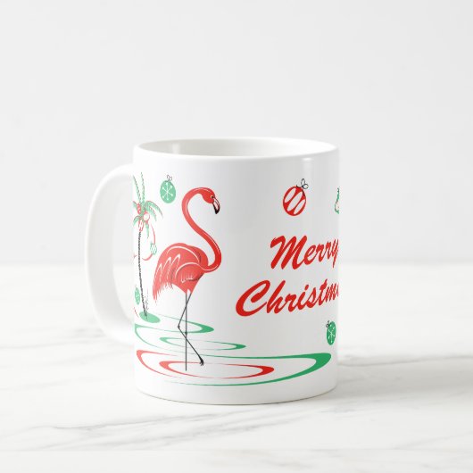 Mug Flamant rose de Noël rouge Baubles Musique de Noël (Devant gauche)