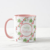 Mug Flamant rose de Noël tropical Bleu Santa Chapeau r (Gauche)