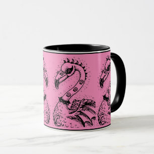 MUG FLAMANT ROSE DE ROCKER GOTH PUNK, HAULEURS, CHEVEU