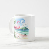 Mug Flamant rose d'été aquarelle sur la plage (Devant gauche)