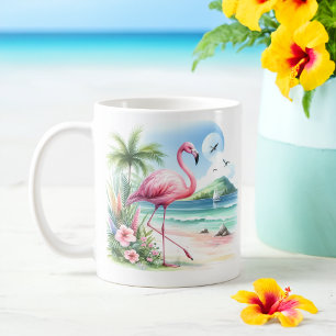 Mug Flamant rose d'été aquarelle sur la plage