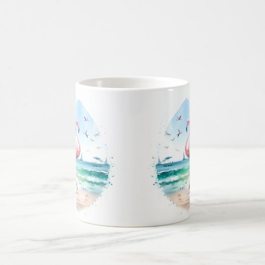 Mug Flamant rose d'été aquarelle sur la plage (Centre)