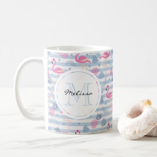 Mug Flamant Rose Fantaisie & Motif de Ananas (Avec donut)