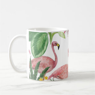 Mug Flamant rose Feuilles tropicaux Motif aquarelle