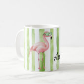 Mug Flamant rose Green Pink Stripes Anniversaire (Devant gauche)