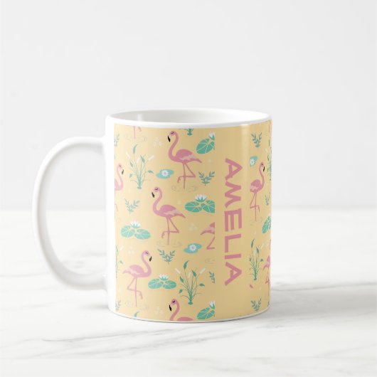Mug Flamant rose nom de motif jaune mignon (Gauche)