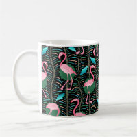 Flamant rose Oiseaux 20s Déco Ferns Motif Black Gr