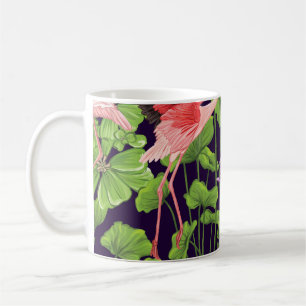 Mug Flamant rose, plantes tropicaux, arrière - plan no